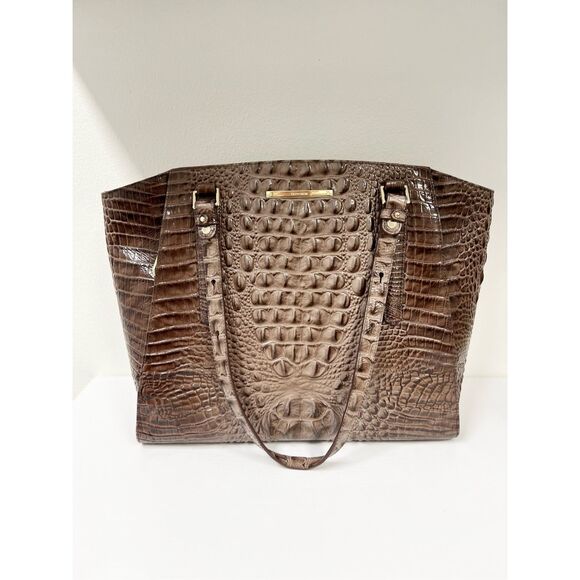Brahmin Paris Toasted Barley Melbourne Leather Croc Shoulder Tote Purse Bag - Picture 1 of 13
